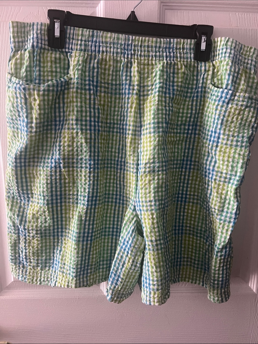 Basic Editions Green and Blue Plaid Seersucker Women’s Shorts